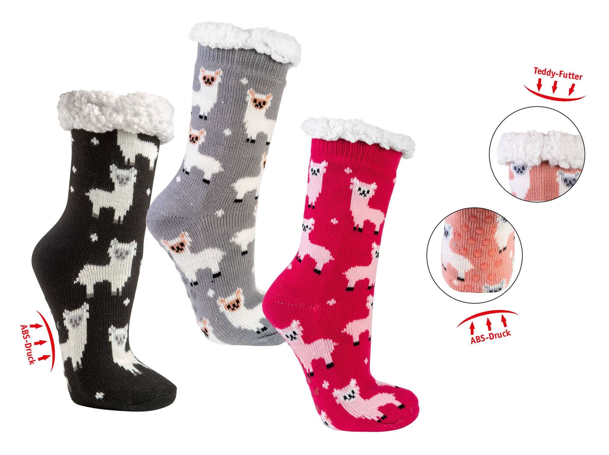 Hütten-Socken, ABS extra-flauschig-gefüttert mit Alpakamotiv